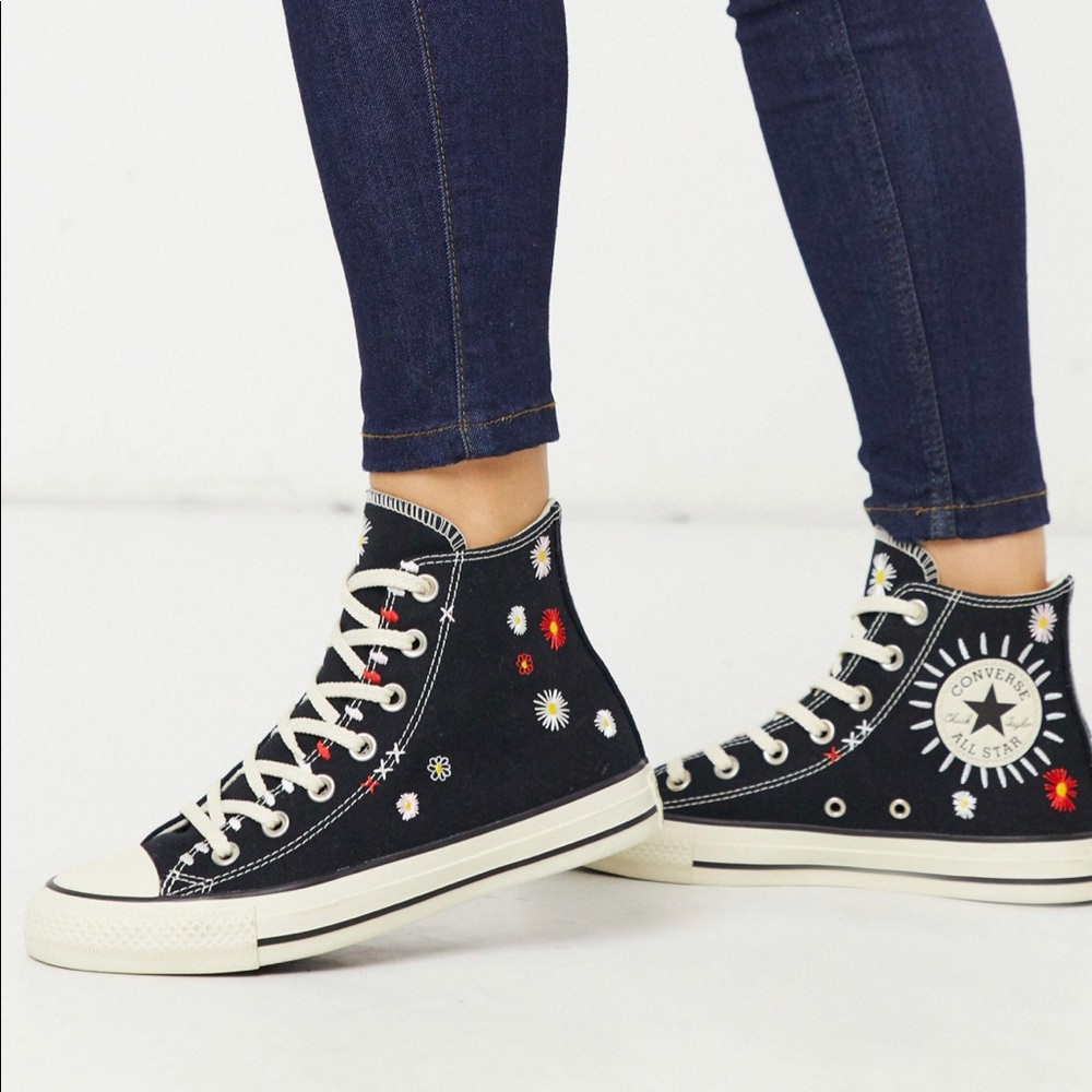 Floral Embroidered High Top Converse